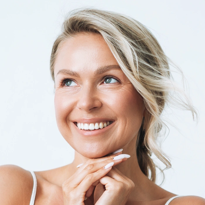 Beauty portrait of blonde hair emotional young woman isolated on white background